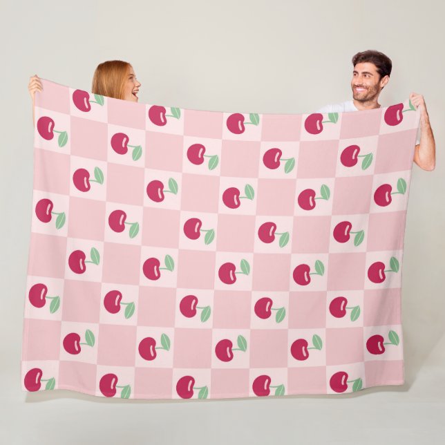 Cherry Checkerboard Delight Fleece Blanket (In Situ)