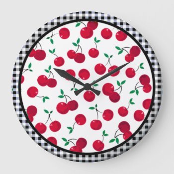 Cherry Checkered Wall Clock by LPFedorchak at Zazzle