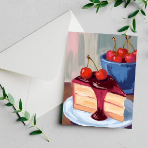 Cherry Cheesecake   Bakery Food Painting Card
