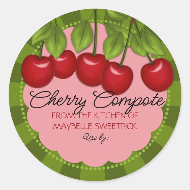 cherry cherries fruit canning personalized classic round sticker (Front)
