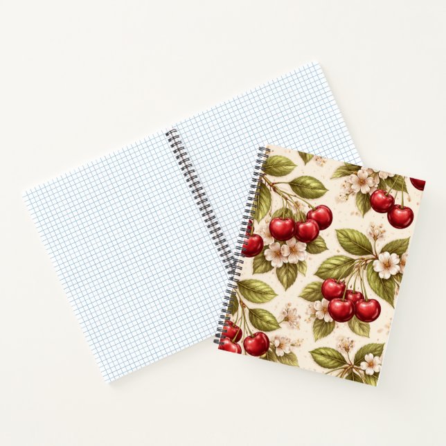 Cherry & Cherry Blossom Pattern – Cute Pink Floral Notebook (Inside)