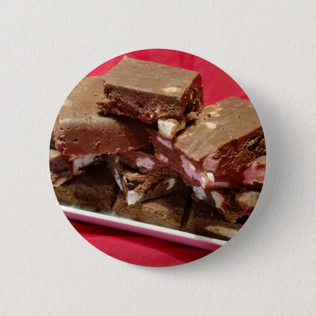 Cherry Chocolate Marshmallow Fudge On A Plate Button (Front)