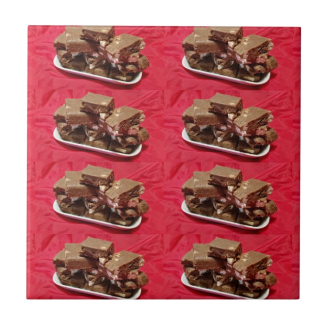 Cherry Chocolate Marshmallow Fudge On A Plate Ceramic Tile (Front)