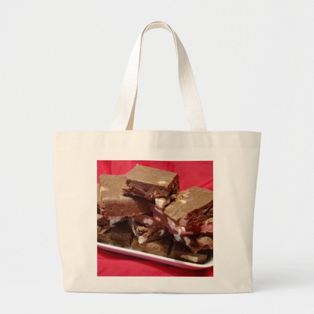 Cherry Chocolate Marshmallow Fudge On A Plate Large Tote Bag (Front)