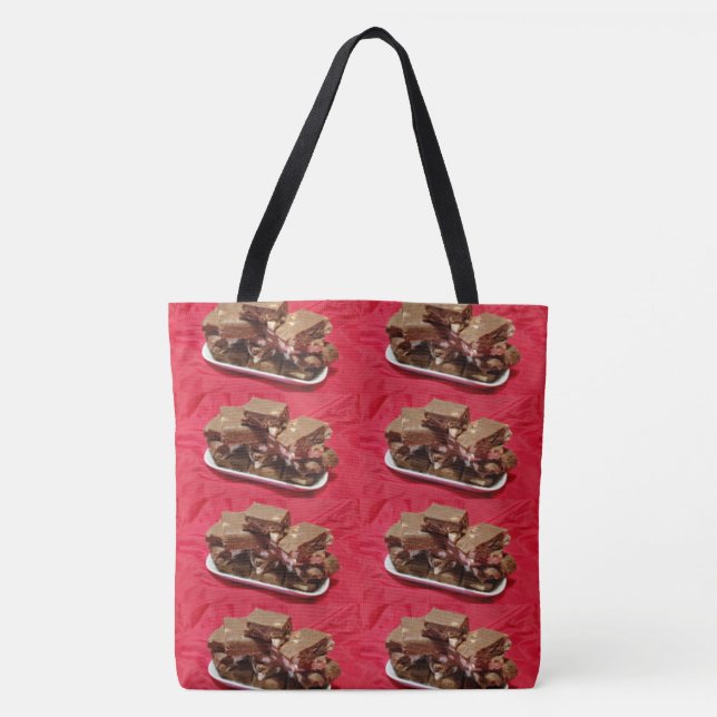 Cherry Chocolate Marshmallow Fudge On A Plate Tote Bag (Front)