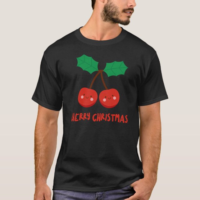 Cherry Christmas Fruit Fruity Holly Jolly Kawaii W T-Shirt (Front)