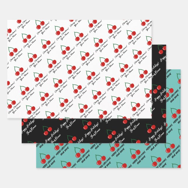 Cherry Christmas fun Holiday wrapping paper sheets (Set)