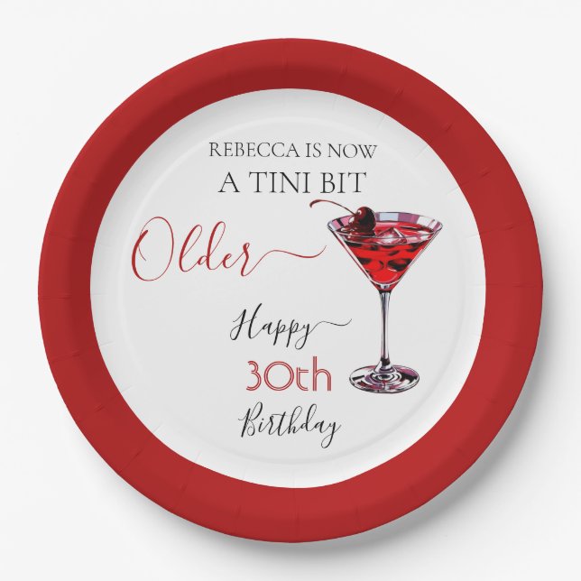 Cherry cocktail A tini bit Older Birthday Paper Plates (Front)