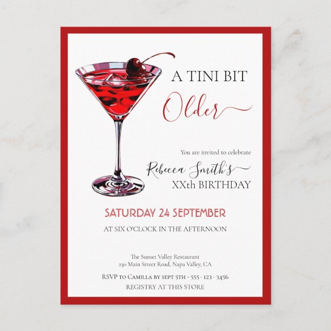 Cherry cocktail A tini bit Older, budget birthday Postcard (Front)