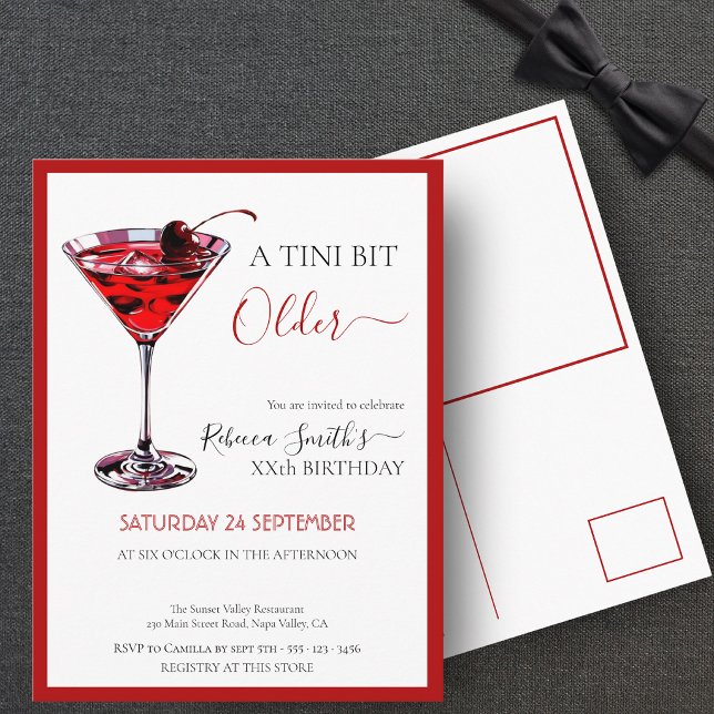 Cherry cocktail A tini bit Older, budget birthday Postcard (Creator Uploaded)