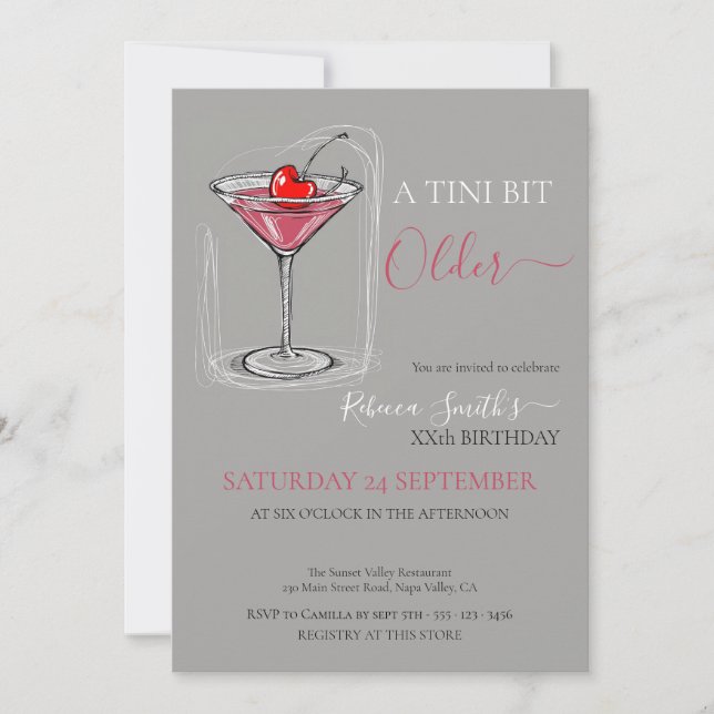 Cherry cocktail A tini bit Older doodle birthday Invitation (Front)