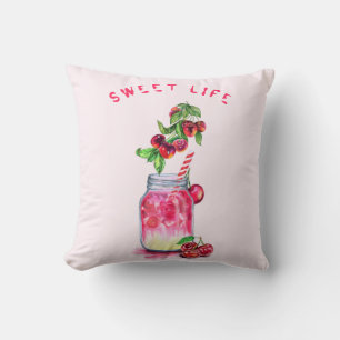 Cherry Cool Drink Fruits Throw Pillow