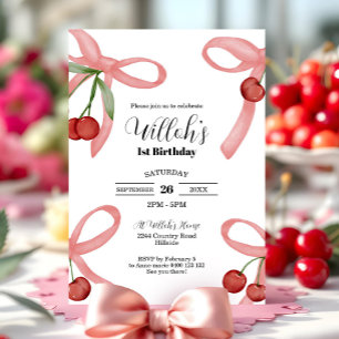 Cherry Coquette Bows Birthday Invitation