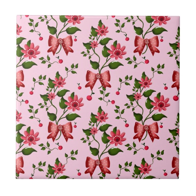 Cherry coquette floral Pattern Ceramic T Tile (Front)