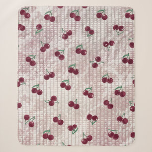 Cherry Crochet Blanket Illustration – Pastel Pink