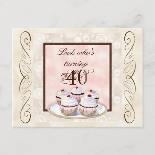 Cherry Cupcake 40th Birthday Party Invitation