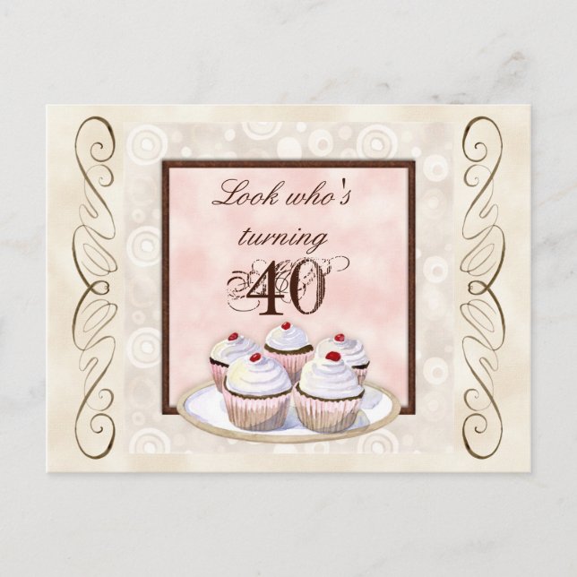 Cherry Cupcake 40th Birthday Party Invitation (Front)