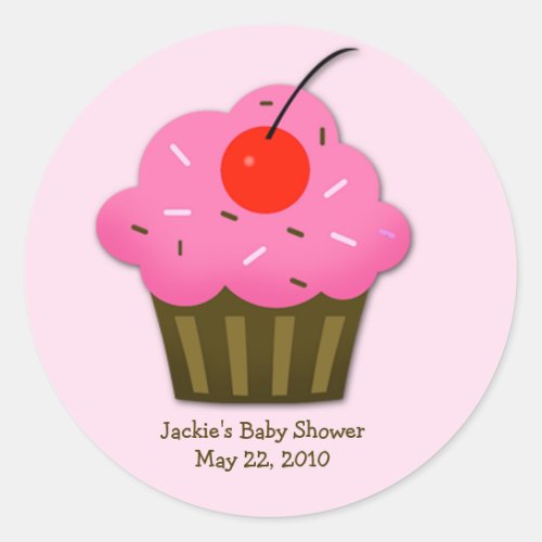 Cherry Cupcake Baby Shower Favor Sticker