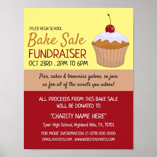 Cherry Cupcake Charity Bake Sale Event Advert Poster