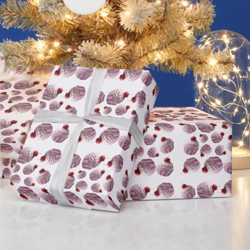 Cherry cupcake pattern wrapping paper