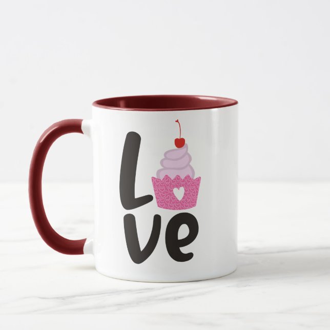 Cherry Cupcake Valentine Mug - Cute Coffee Gift (Left)