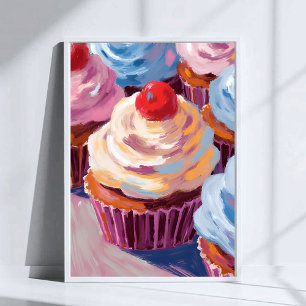 Cherry Cupcakes Happy Birthday Painting Poster