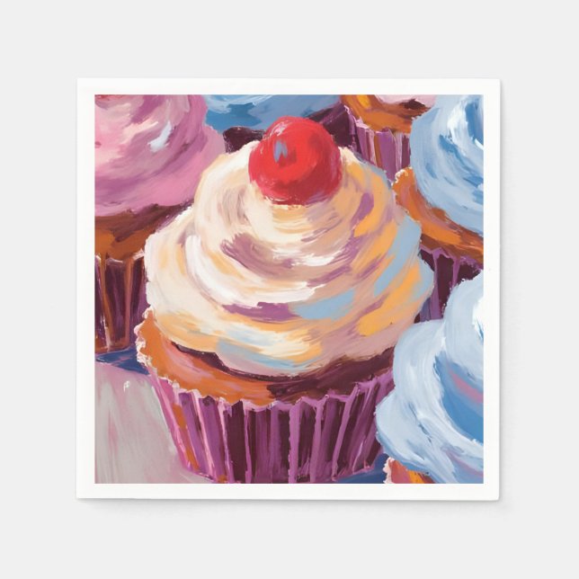 Cherry Cupcakes Happy Birthday Party Napkins (Front)