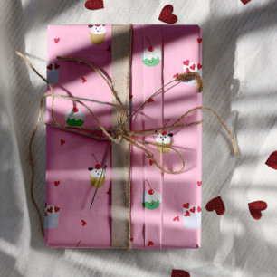 Cherry Cupcakes & Love Hearts – Valentine Dessert Wrapping Paper Sheets