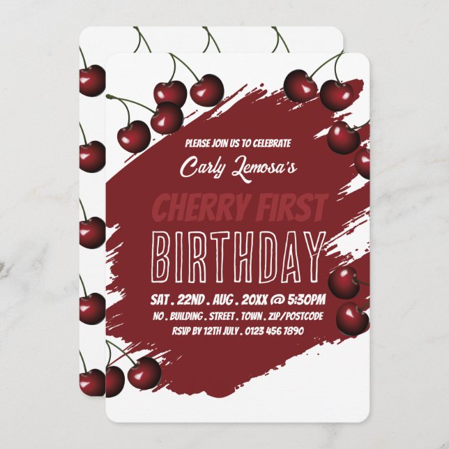 Cherry Design, Cherry First Birthday Invitation (Front/Back)
