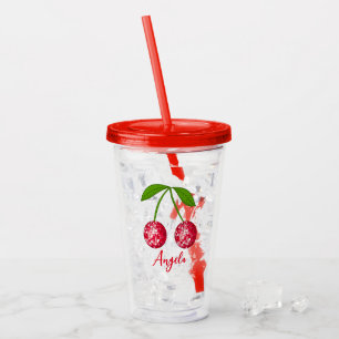 Cherry Disco Ball Custom Name Acrylic Tumbler