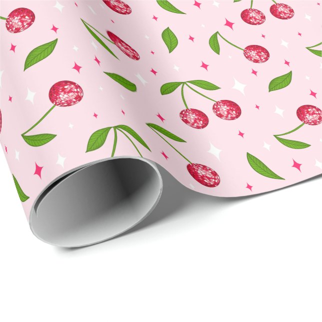 Cherry Disco Ball Pattern Wrapping Paper (Roll Corner)