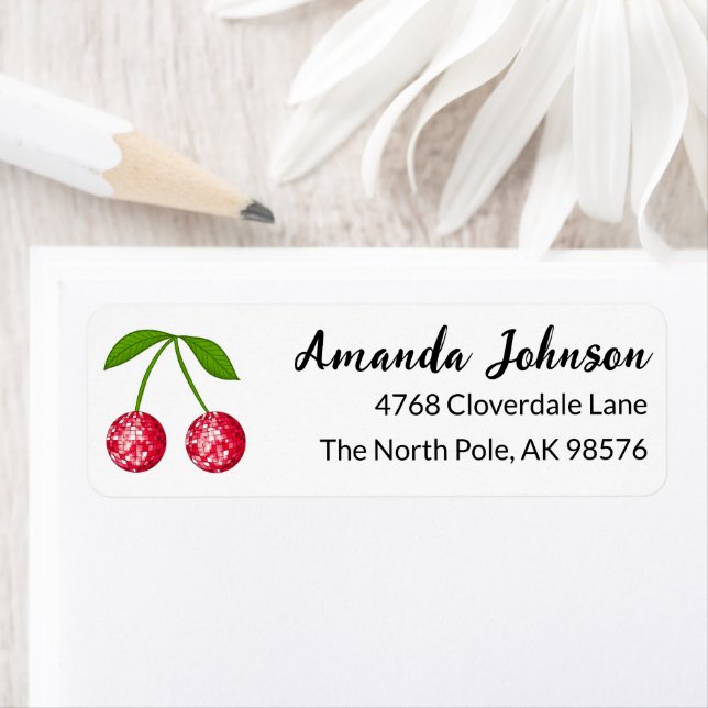 Cherry Disco Ball Return Address Label (Insitu)