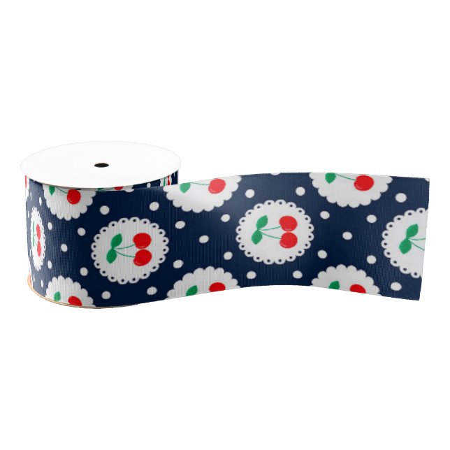 Cherry Dot Pattern – Retro Fruit Gift & Decor Grosgrain Ribbon (Spool)