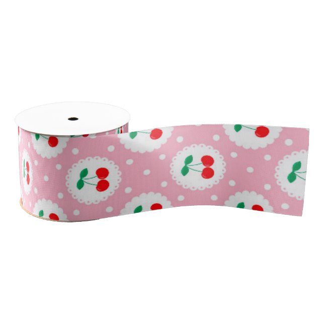 Cherry Dot Pattern – Retro Fruit Gift & Decor Grosgrain Ribbon (Spool)