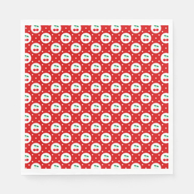 Cherry Dot Pattern – Retro Fruit Gift & Decor Napkins (Front)