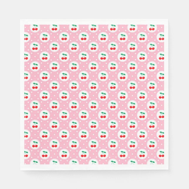 Cherry Dot Pattern – Retro Fruit Gift & Decor Napkins (Front)