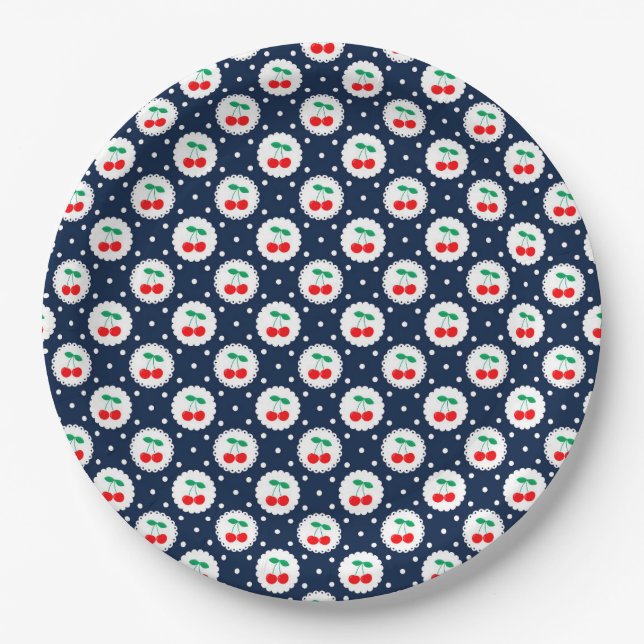 Cherry Dot Pattern – Retro Fruit Gift & Decor Paper Plates (Front)