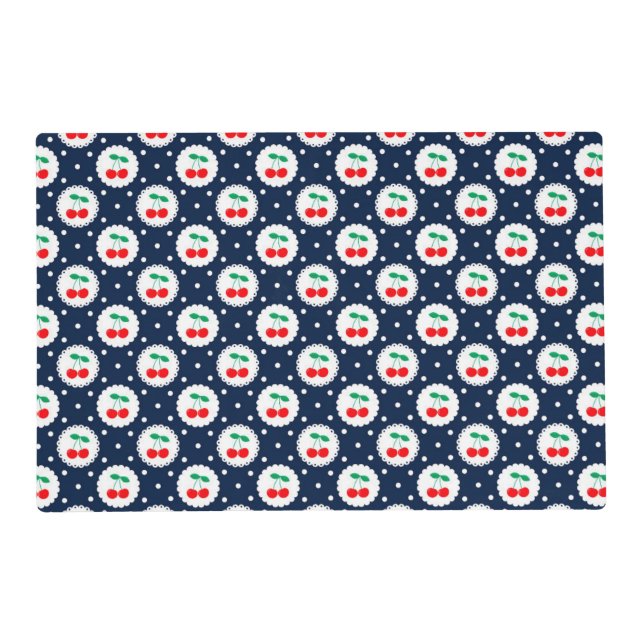 Cherry Dot Pattern – Retro Fruit Gift & Decor Placemat (Front)