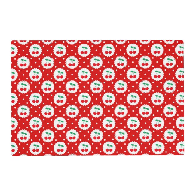 Cherry Dot Pattern – Retro Fruit Gift & Decor Placemat (Front)