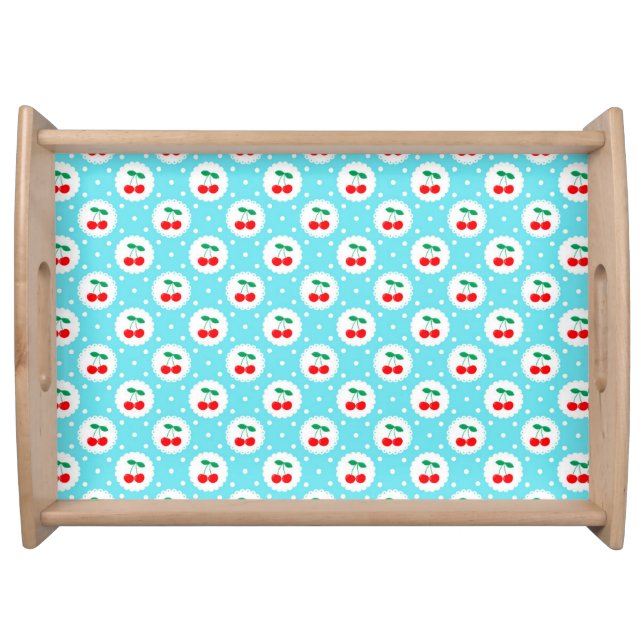 Cherry Dot Pattern – Retro Fruit Gift & Decor Serving Tray (Front)