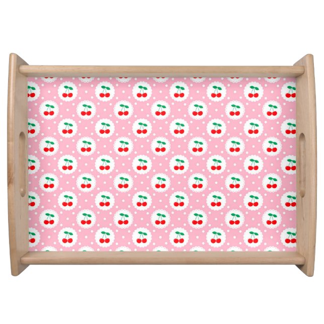 Cherry Dot Pattern – Retro Fruit Gift & Decor Serving Tray (Front)