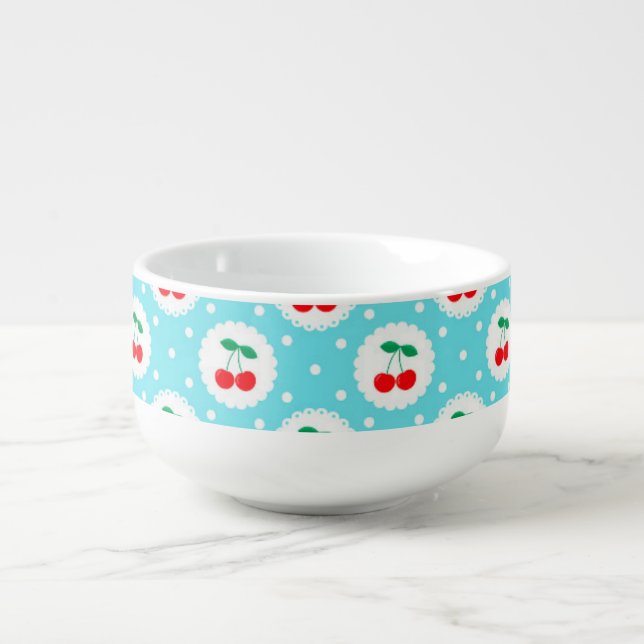 Cherry Dot Pattern – Retro Fruit Gift & Decor Soup Mug (Front)