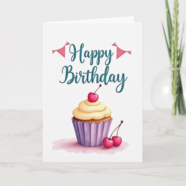 Cherry Festive Birthday Card (Front)