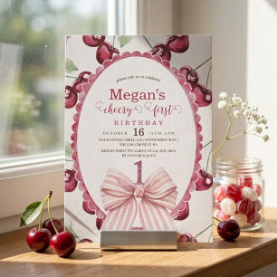 Cherry First 1st Birthday Party  Invitation