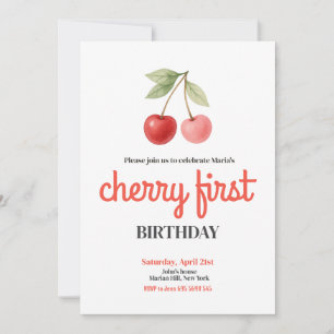 Cherry First 1st Girl Birthday Party Invitation