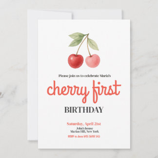 Cherry First 1st Girl Birthday Party Invitation