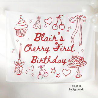 Cherry First Birthday Decorations cherry on top  Tapestry