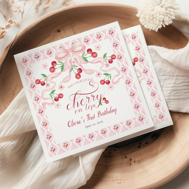 Cherry First Birthday Party Napkins (Creator Uploaded)