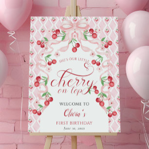 Cherry First Birthday Party Pink Bow Welcome Foam Board