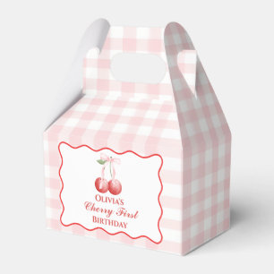 Cherry First birthday Pink Bow Gingham Favor Boxes